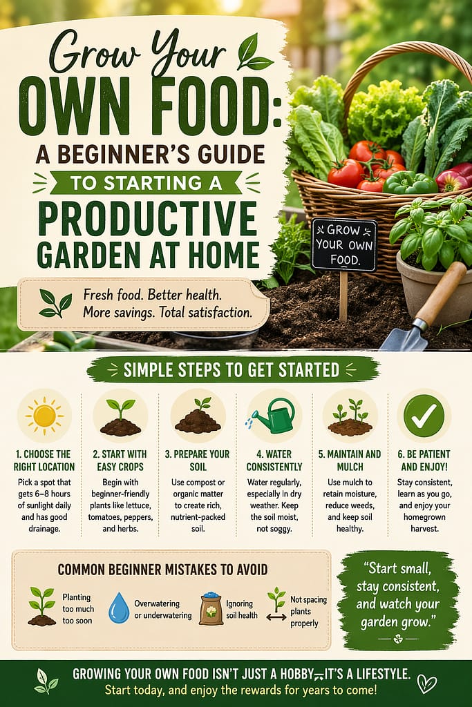 Grow your own food beginner home garden guide infographic