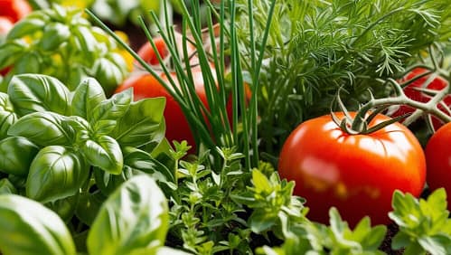 Basil, Chives, Dill, and Tomatoes
