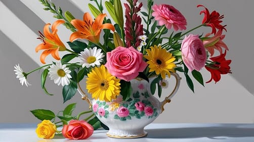 set of flowers that match with vase