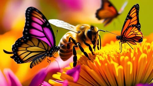 bee and butterflies