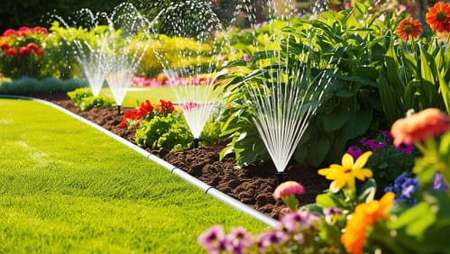 Garden with automatic sprinkler system 