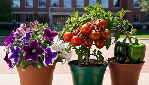 petunias, cherry tomato,and bell pepper