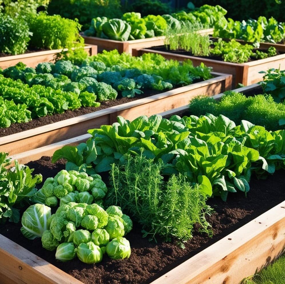 Illustration showing different raised bed garden layouts including companion planting.”